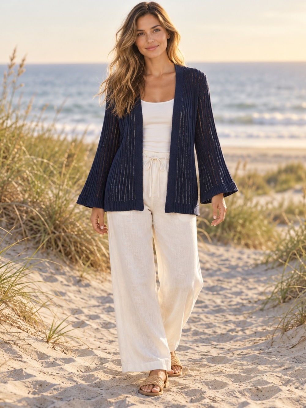 Old Navy Navy Open Knit Bell Sleeve Cardigan Large Boho